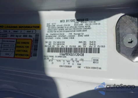 2018 Ford Mustang Ecoboost z USA, uszkodzony, nr VIN 1FA6P8TH3J5120438